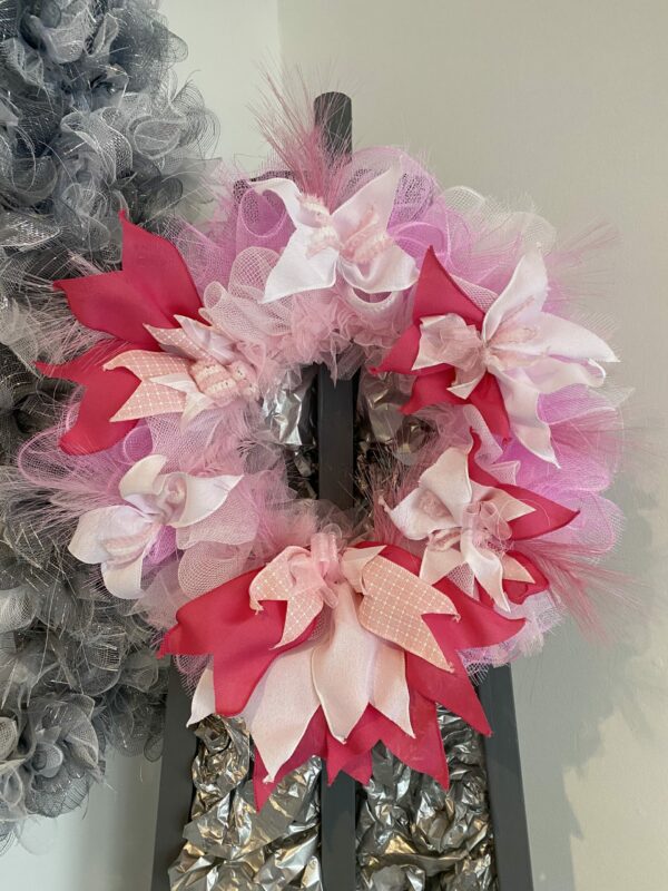 Bespoke Pink Meets Cerise New Baby Decorative Wreath - Image 3