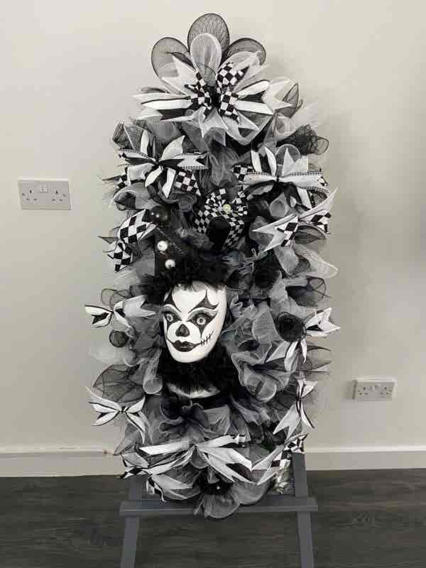 Bespoke Large Monochrome Harlequin Decorative Wreath (Available For Hire)
