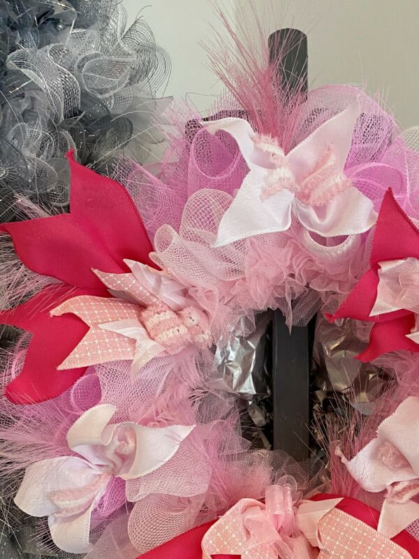 Bespoke Pink Meets Cerise New Baby Decorative Wreath - Image 10