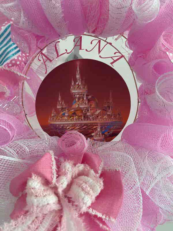 Bespoke Alana's Princess Pink Castle In The Sky Decorative Wreath - Image 5