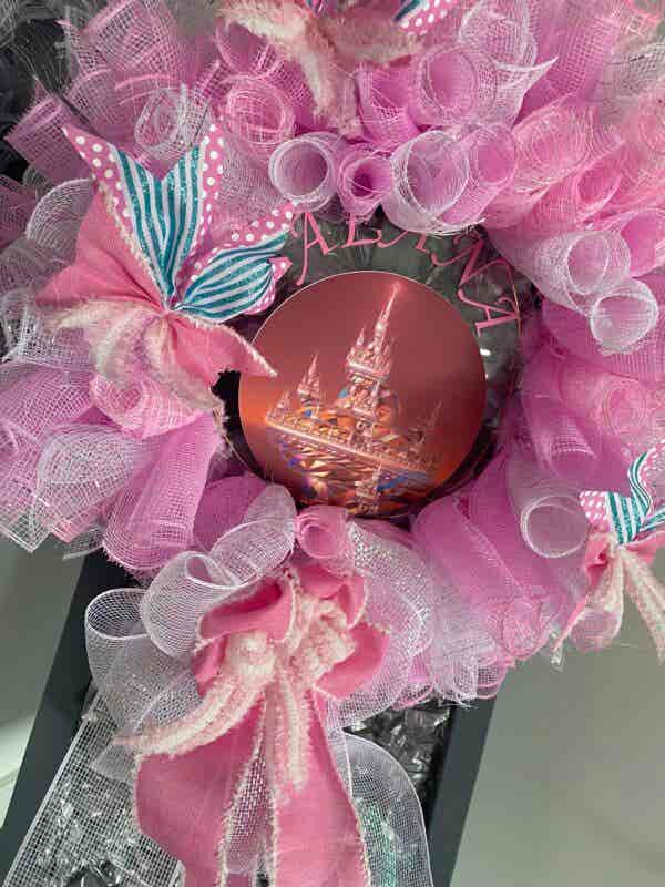 Bespoke Alana's Princess Pink Castle In The Sky Decorative Wreath - Image 4