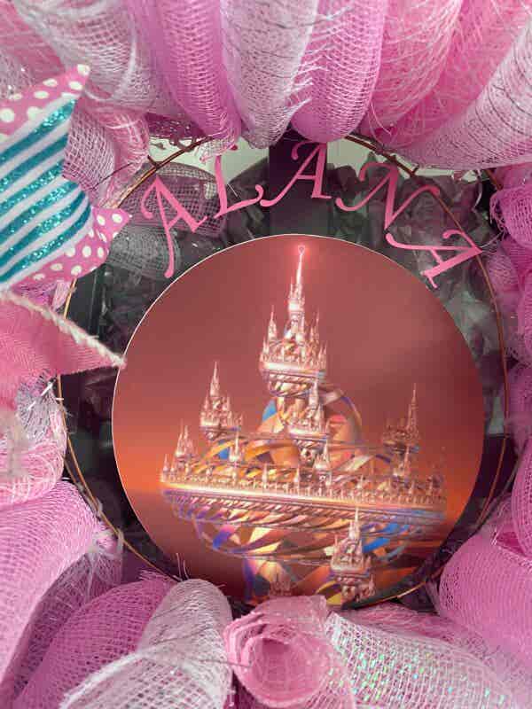 Bespoke Alana's Princess Pink Castle In The Sky Decorative Wreath - Image 3