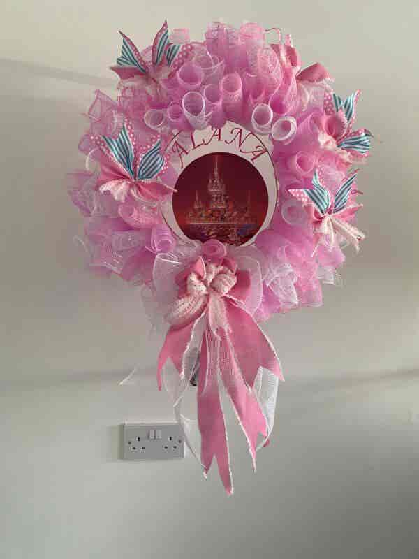 Bespoke Alana's Princess Pink Castle In The Sky Decorative Wreath - Image 2