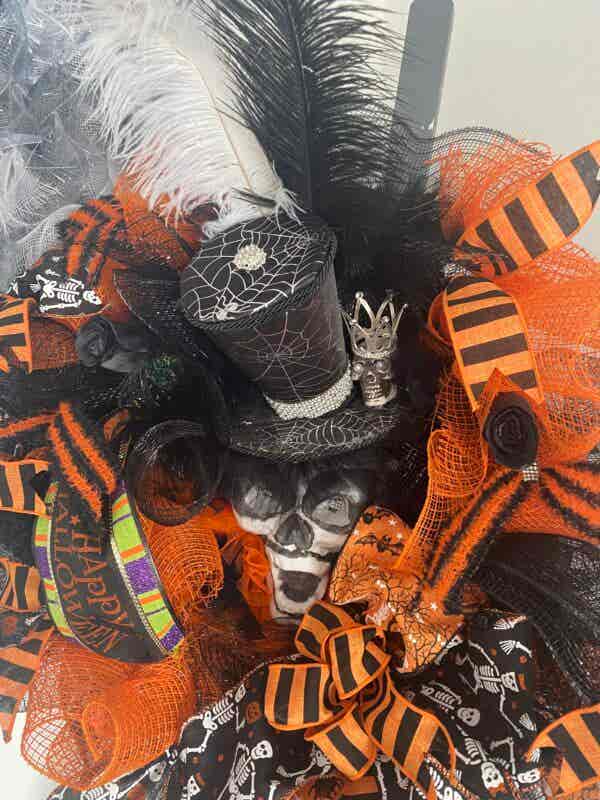 Bespoke Mr Skull Top Hat Meets Orange & Black Decorative Wreath - Image 10