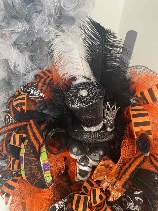 Bespoke Mr Skull Top Hat Meets Orange & Black Decorative Wreath - Image 9
