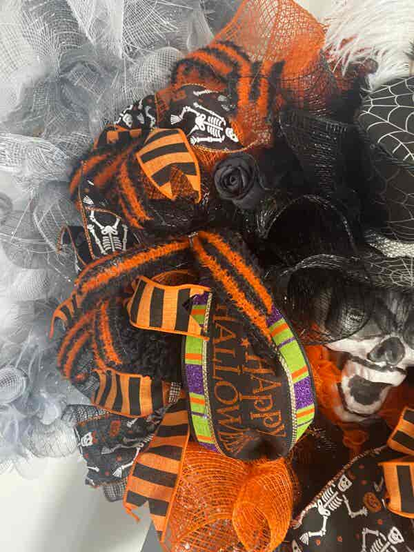 Bespoke Mr Skull Top Hat Meets Orange & Black Decorative Wreath - Image 7