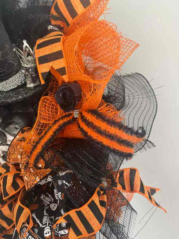 Bespoke Mr Skull Top Hat Meets Orange & Black Decorative Wreath - Image 5