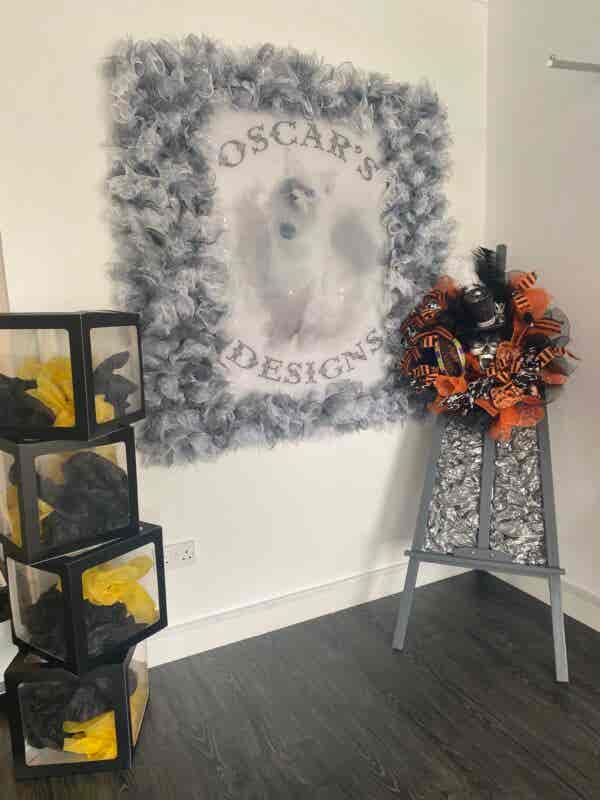 Bespoke Mr Skull Top Hat Meets Orange & Black Decorative Wreath - Image 2