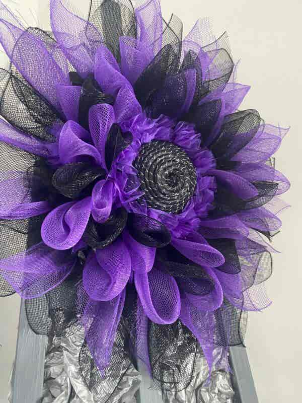 Bespoke Purple Meets Black Floral Decorative Wreath - Image 4