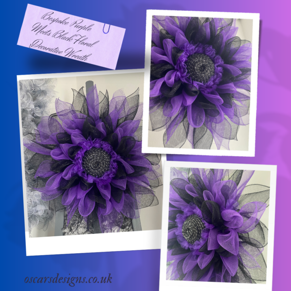 Bespoke Purple Meets Black Floral Decorative Wreath - Image 2