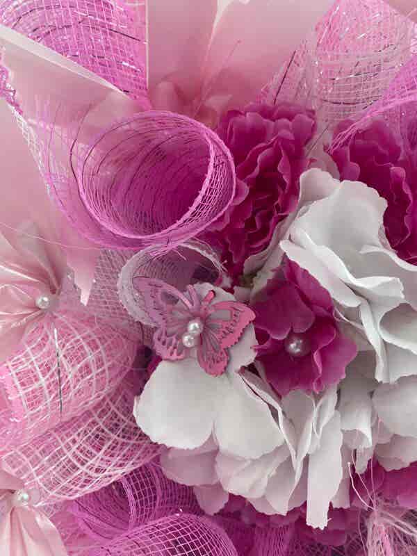 Bespoke Fluttering Pink Butterfly Decorative Wreath - Image 4
