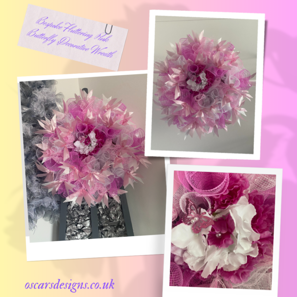Bespoke Fluttering Pink Butterfly Decorative Wreath - Image 10