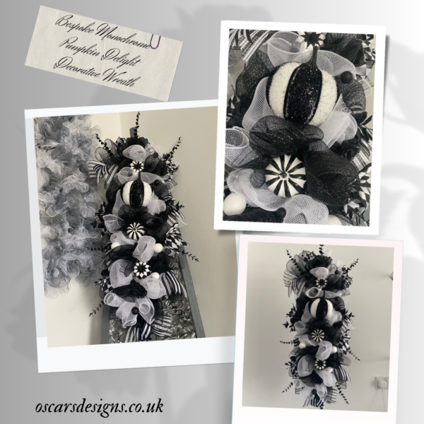Bespoke Monochrome Pumpkin Delight Decorative Wreath - Image 2