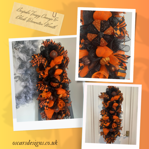 Bespoke Tangy Orange & Black Decorative Wreath - Image 2