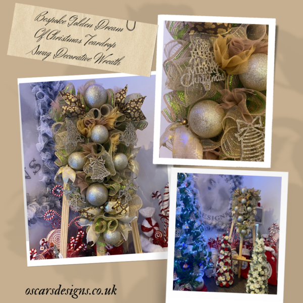 Bespoke Golden Dreams Of Christmas Decorative Teardrop Swag Wreath - Image 6