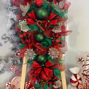 Bespoke Doves In A Mist Of Red Emerald Teardrop Swag Decorative Wreath