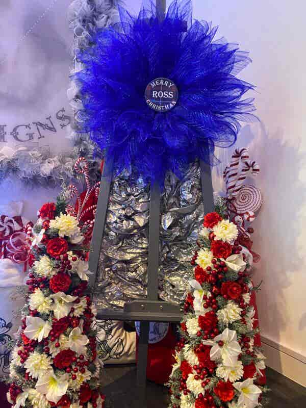 Bespoke Ross's Blue Tartan Memorial Floral Decorative Wreath - Image 6