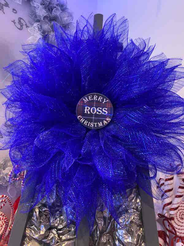Bespoke Ross's Blue Tartan Memorial Floral Decorative Wreath