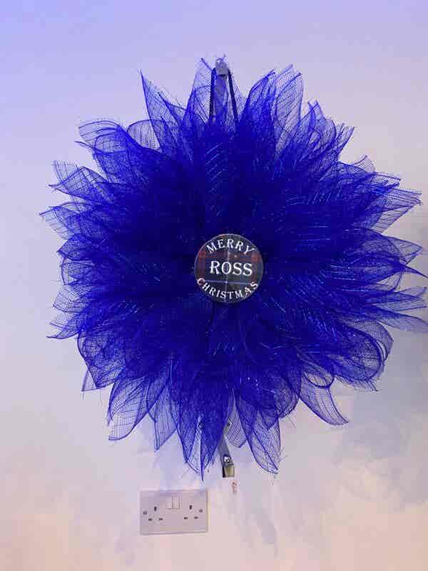 Bespoke Ross's Blue Tartan Memorial Floral Decorative Wreath - Image 3