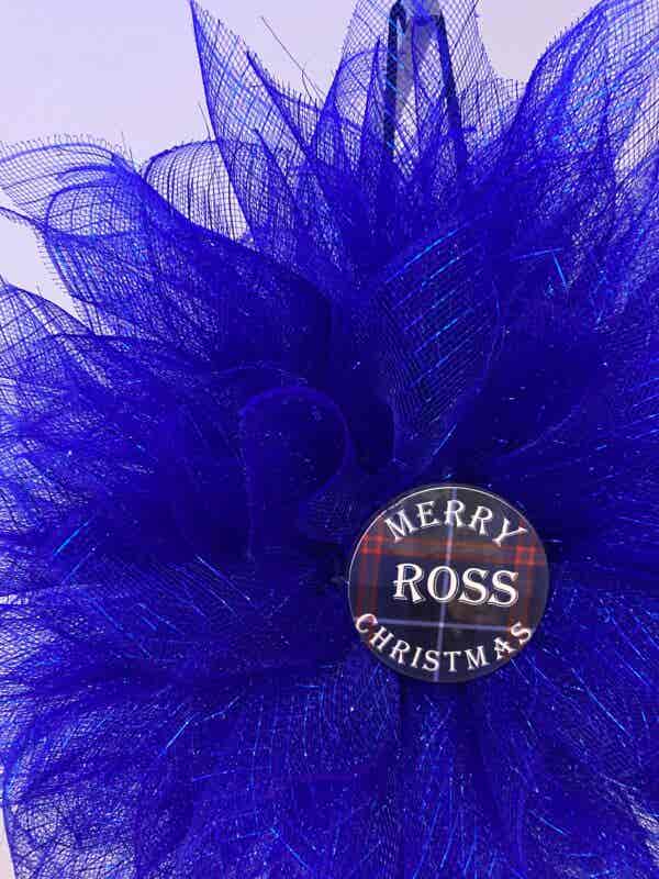 Bespoke Ross's Blue Tartan Memorial Floral Decorative Wreath - Image 5