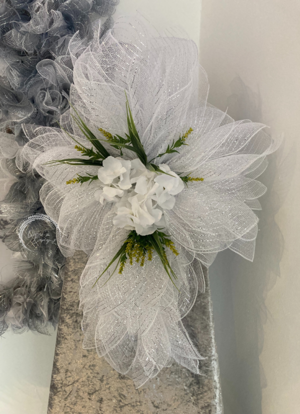 Bespoke White With Silver Threading Floral Delight Cross Decorative Wreath - Image 4