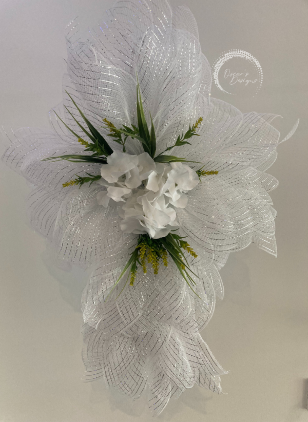 Bespoke White With Silver Threading Floral Delight Cross Decorative Wreath - Image 6