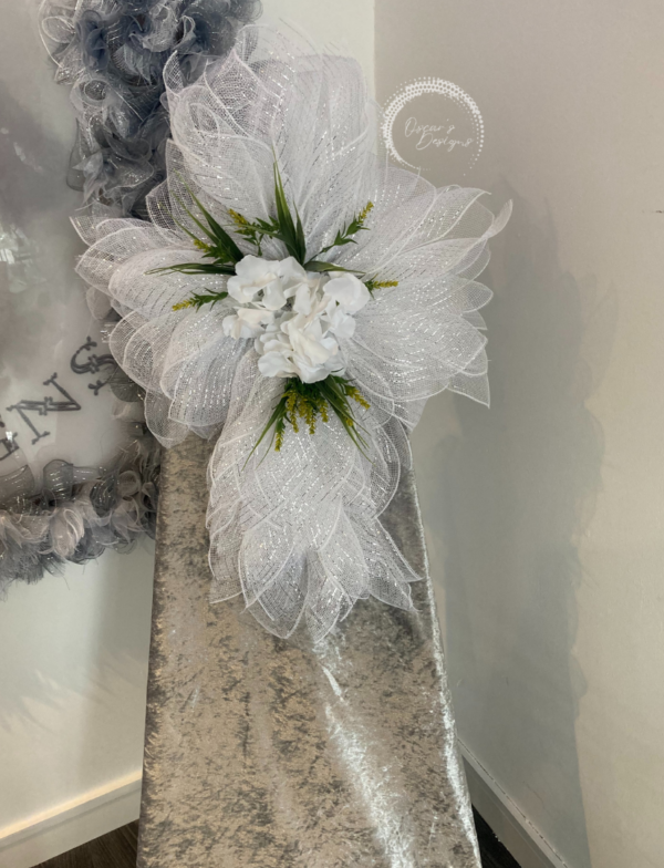 Bespoke White With Silver Threading Floral Delight Cross Decorative Wreath