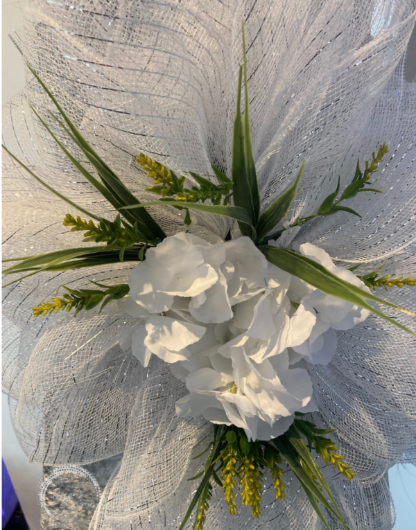 Bespoke White With Silver Threading Floral Delight Cross Decorative Wreath - Image 3