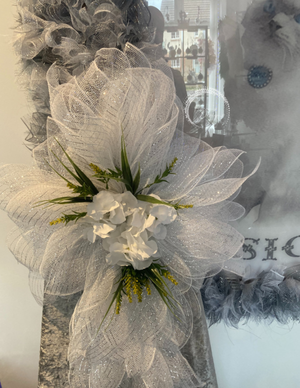 Bespoke White With Silver Threading Floral Delight Cross Decorative Wreath - Image 2